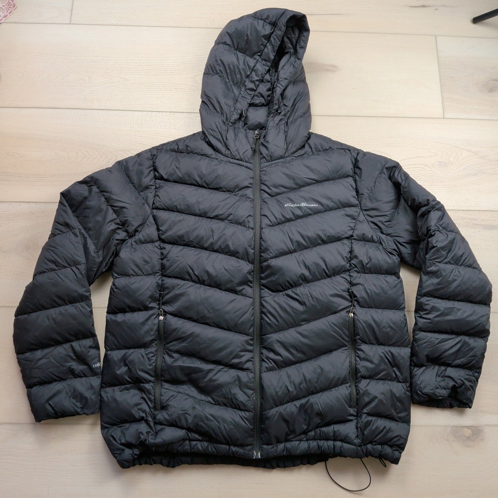 Eddie Bauer Mens EB650 Hooded Down Puffer Jacket Black XXL ELJ0707S